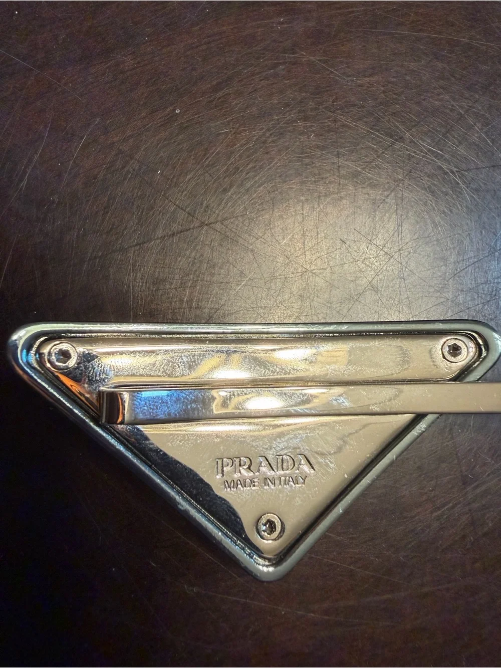 New Authentic Prada Triangle Logo Hair Clip Accessories 2 Pieces Metallic Blue